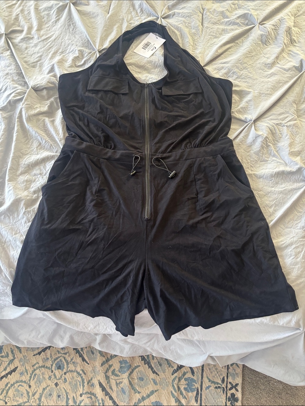 Black Kids Halter Romper with Front Zip and Drawstring Waist